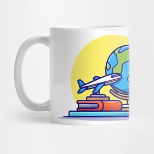 Miniature Plane with Book And Globe Cartoon Vector Icon Illustration Mug